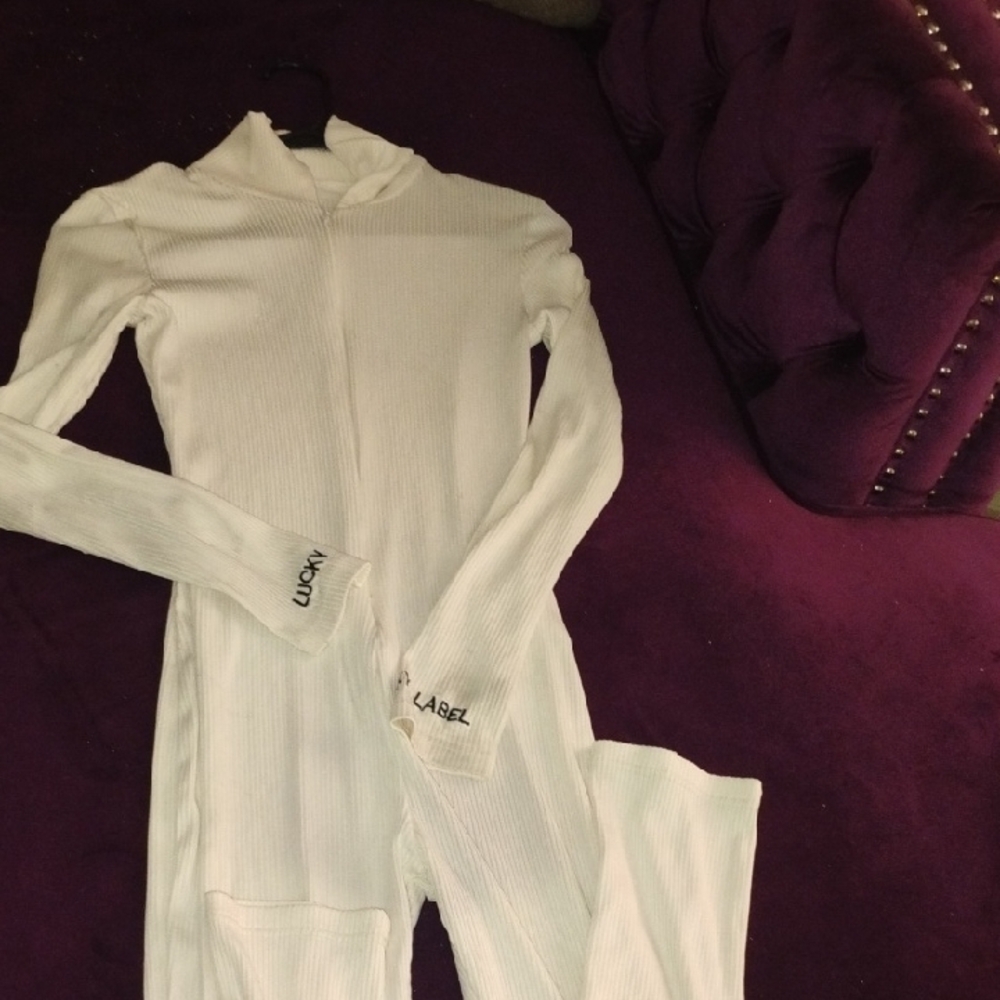 White Ribbed Jumpsuit